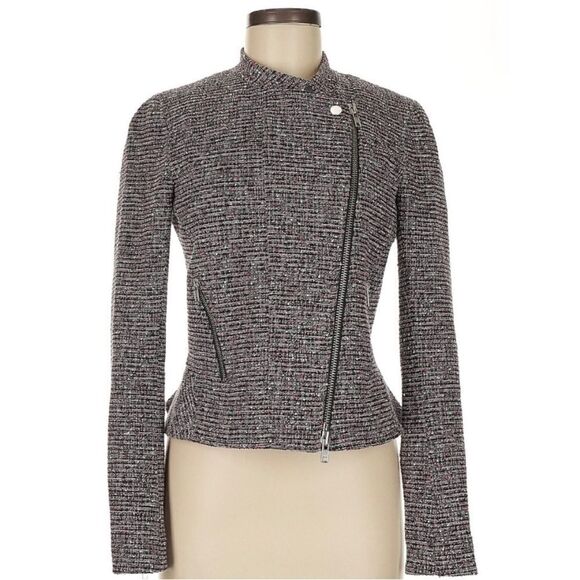 Theory NWT Kinde - Tweed Asymmetrical Front-Zip Moto Jacket - Size 2 - Picture 3 of 5